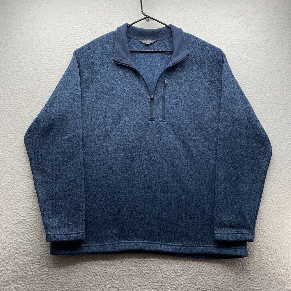 Eddie Bauer Fleece Jacket Mens 2XL XXL Blue 1/4 Zip Pocket Preppy Casual Outdoor